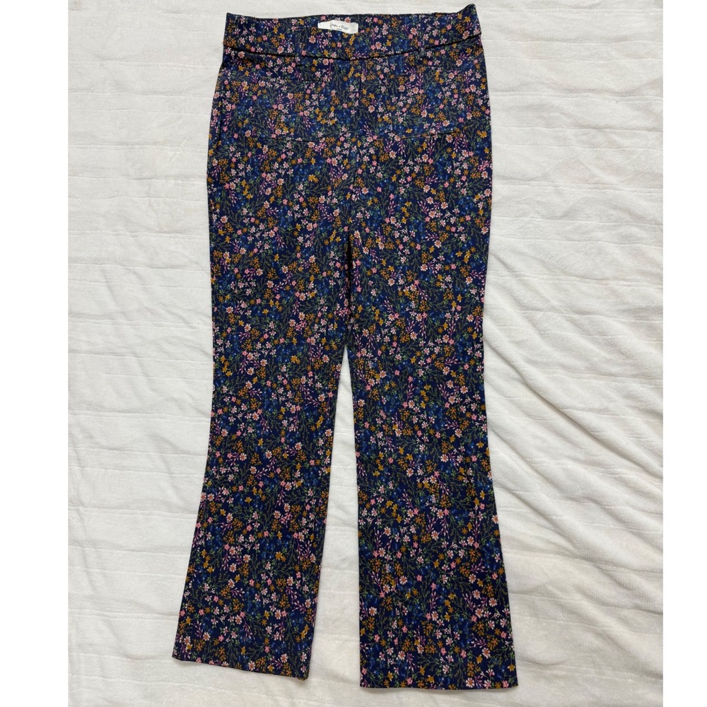 Haver‎ & Blair London Floral Print Flare Pants Navy Blue Pink Yellow Size S